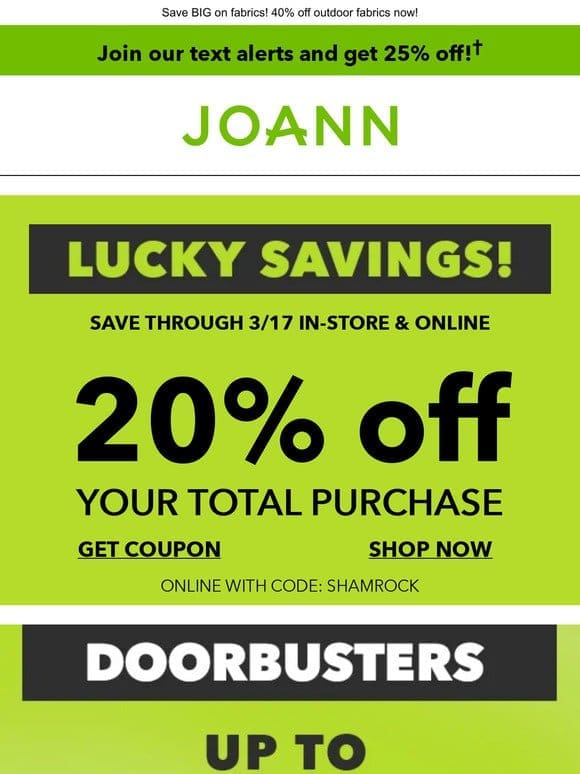 Up to 70% off DOORBUSTERS start NOW! Keepsake & Novelty Cotton starting at $5.99 yd!