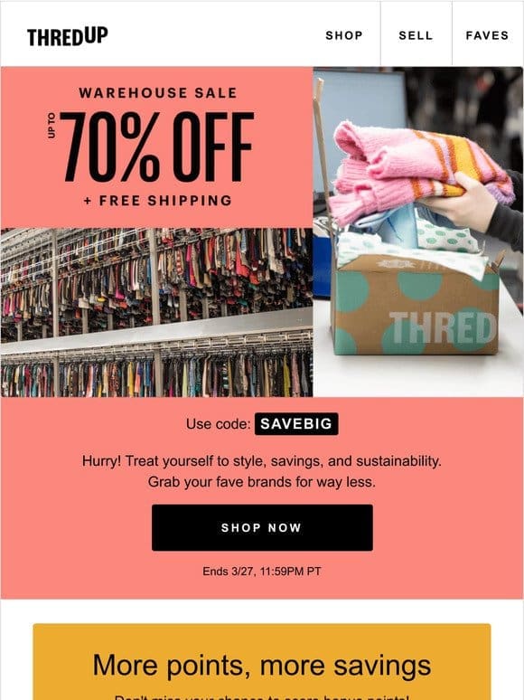 Up to 70% off & FREE shipping! Keep thrifting for the
