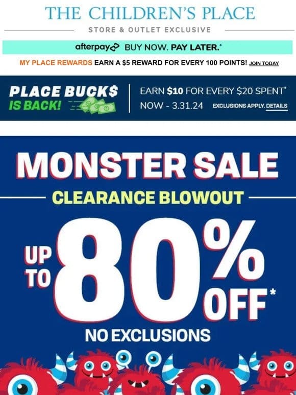 Up to 80% OFF in STORES?! MONSTER SALE is ON!