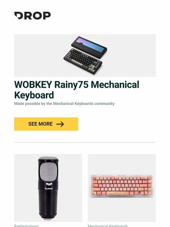 WOBKEY Rainy75 Mechanical Keyboard， CAD Audio PM1200 PodMaster Super-D Microphone， Piifox Canvas Side-Legend PBT Keycap Set and more…