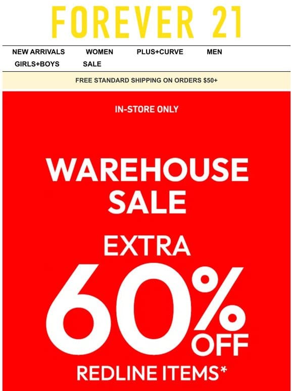 Warehouse Sale: Extra 60% Off Redlines