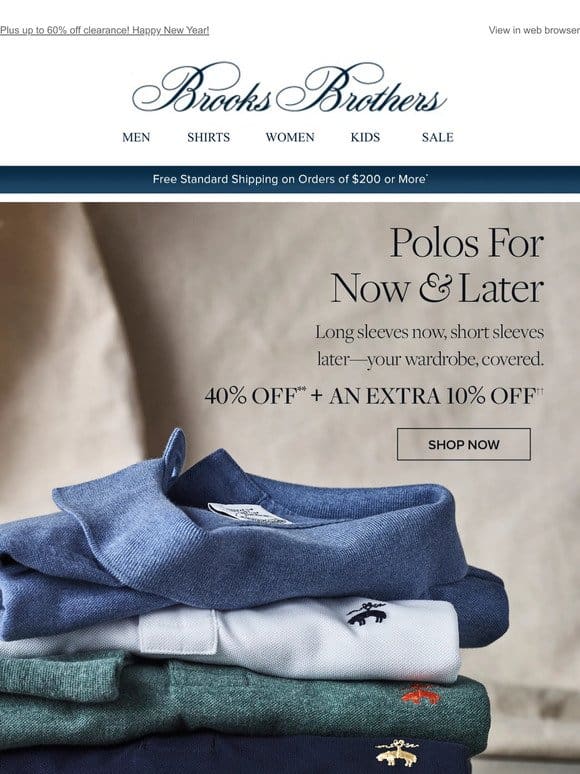 Wear-now polos: 40% off + an extra 10% off