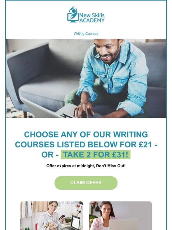Writing Course Special: Take one for £21 OR two for £31!