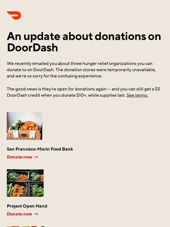 You can donate to hunger relief efforts again