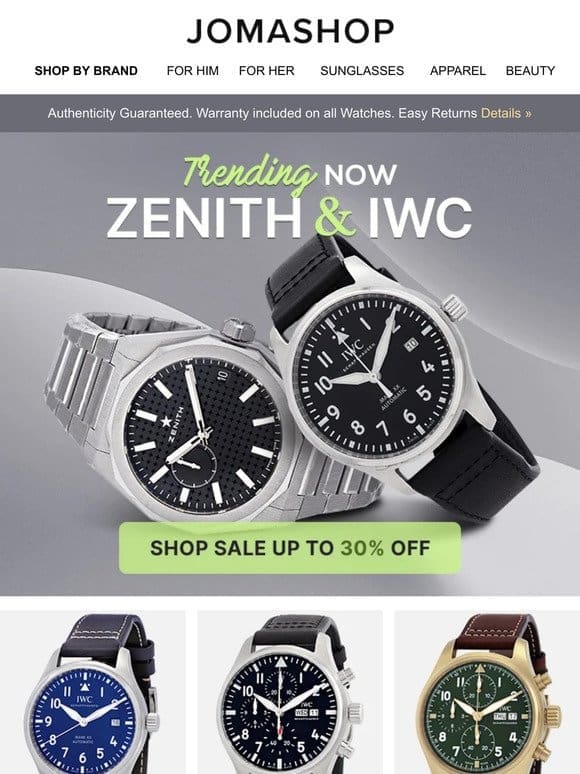 ZENITH & IWC WATCHES SALE   TRENDING NOW