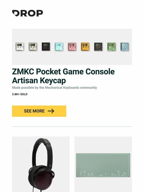 ZMKC Pocket Game Console Artisan Keycap， E-MU Purpleheart Headphones， Drop Shinai Desk Mat and more…