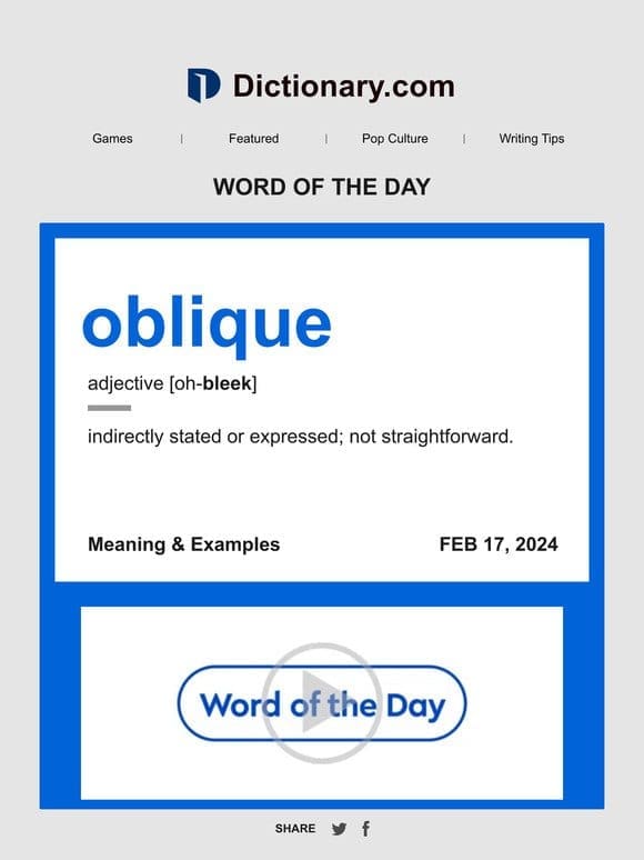 oblique | Word of the Day