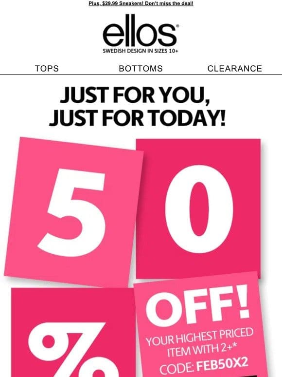 ‼ONLY TODAY: 50% OFF Your Highest Priced Item!