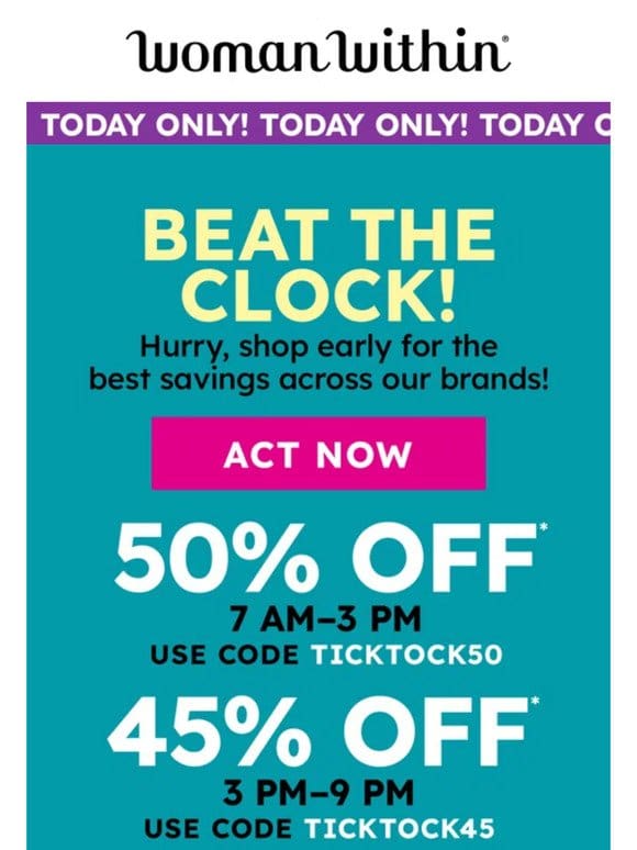 ️ How Fast Can You Shop? 45% Off Until 9 PM Today!