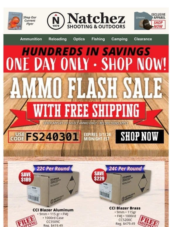 1 Day Only Ammo Flash Sale with Free Shipping!