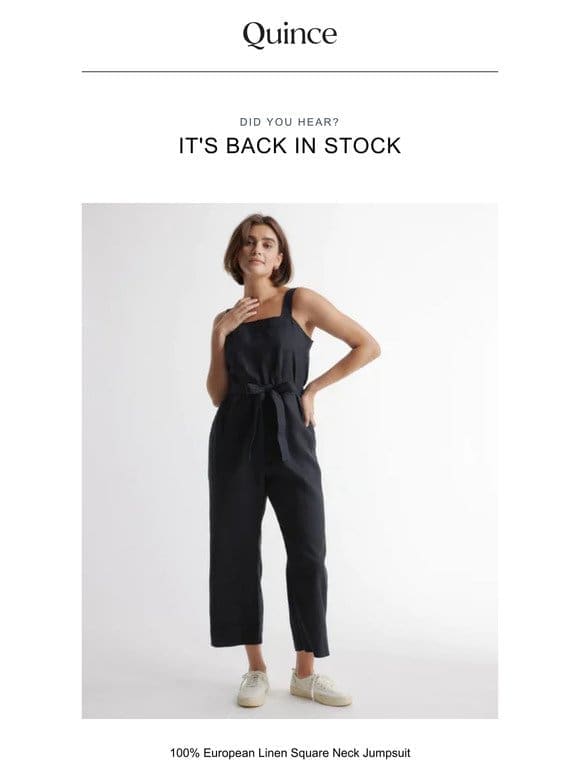 100% European Linen Square Neck Jumpsuit is back in stock