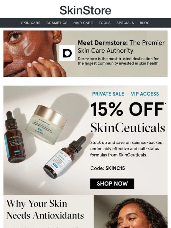 15% off SkinCeuticals’ jam-packed antioxidant routine at Dermstore