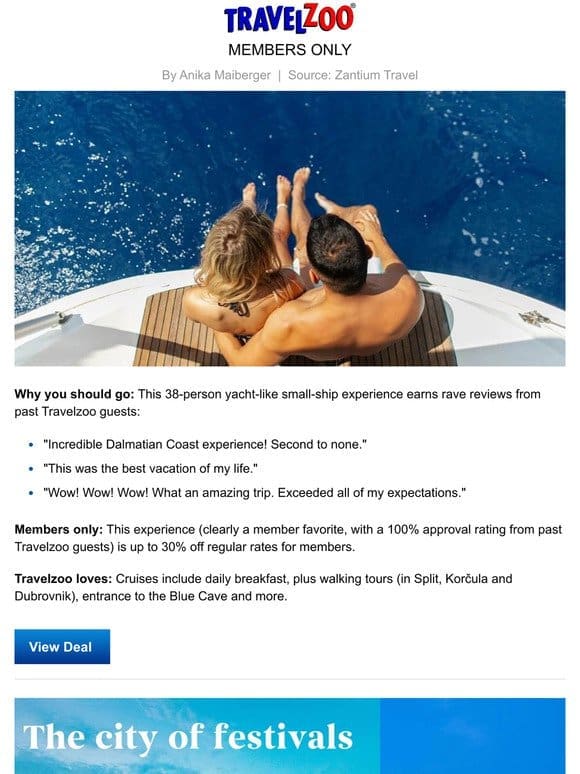 $1599—Member favorite: Croatia yacht cruise in summer