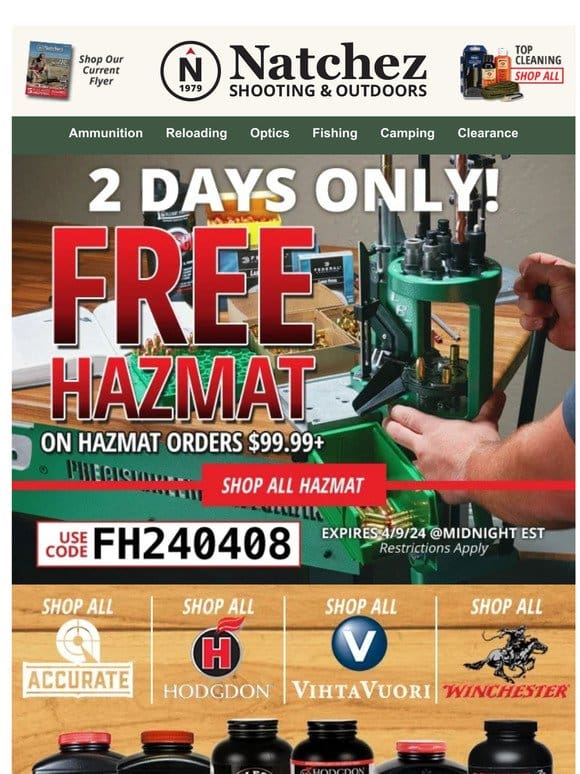 2 Days Only for Free Hazmat on Hazmat Orders $99.99+