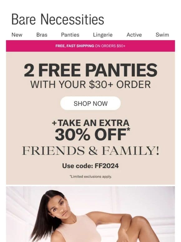 2 Free Bare Panties With Any $30+ Order!