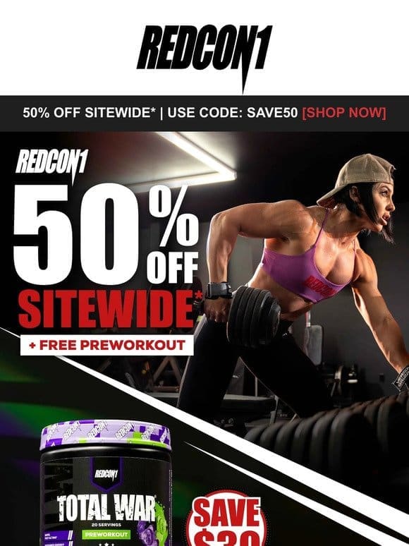 [2 Hours Left] ⏰ 50% OFF Sitewide* + Free TOTAL WAR Preworkout