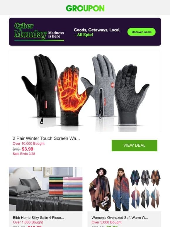 2 Pair Winter Touch Screen Water Resistant Windproof Gloves and More
