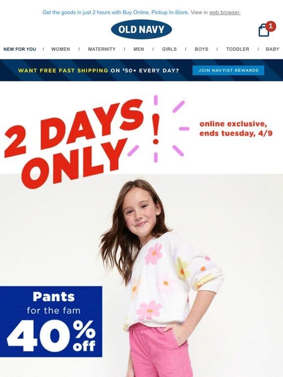 2-day deal: Pants 40% off