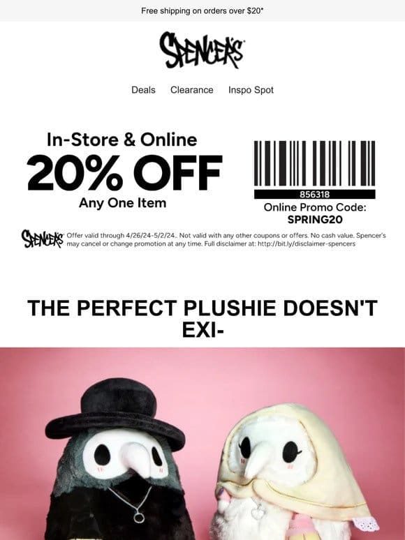 20% off 1 Squishable in store & online!