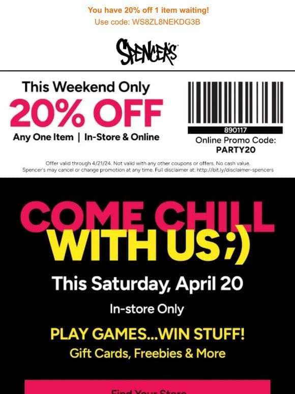 20% off in stores & online. This weekend only!