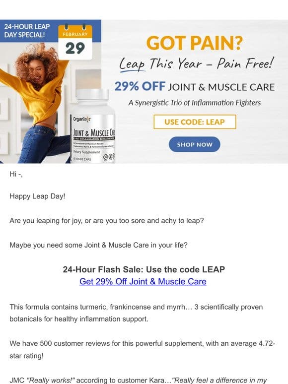 24hr Flash Sale: 29% off Joint & Muscle Care