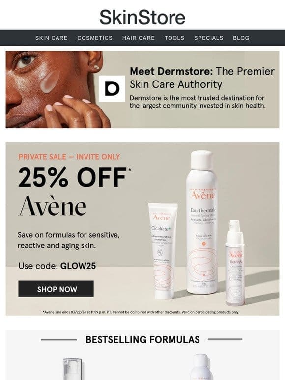 25% off Avène， now at Dermstore
