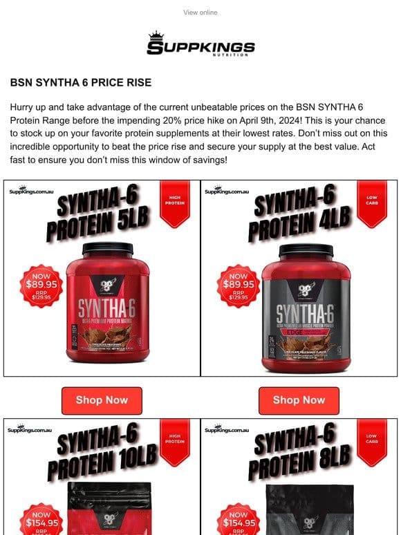 3. Act Fast: Price Increase on BSN Syntha 6 Protein Tomorrow! ⚠️