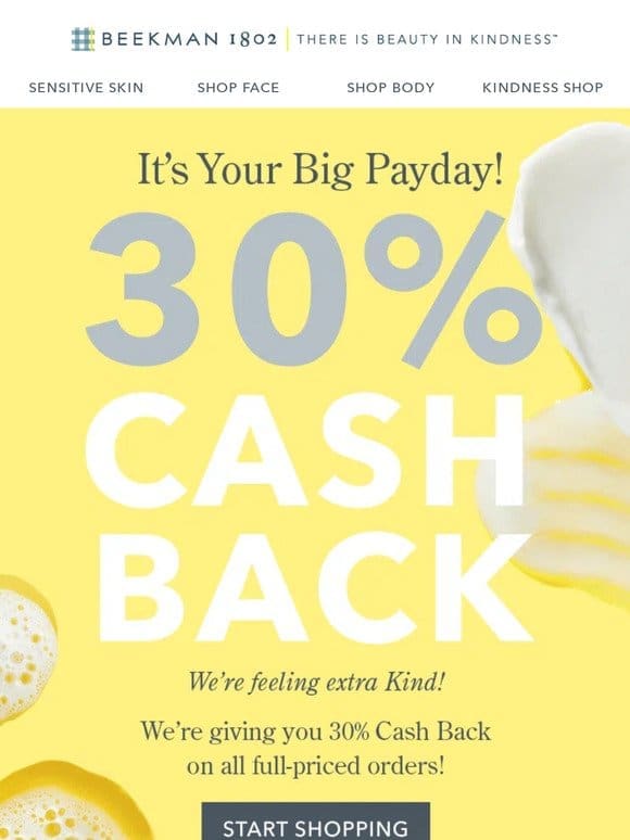 30% Cashback Starts Now!