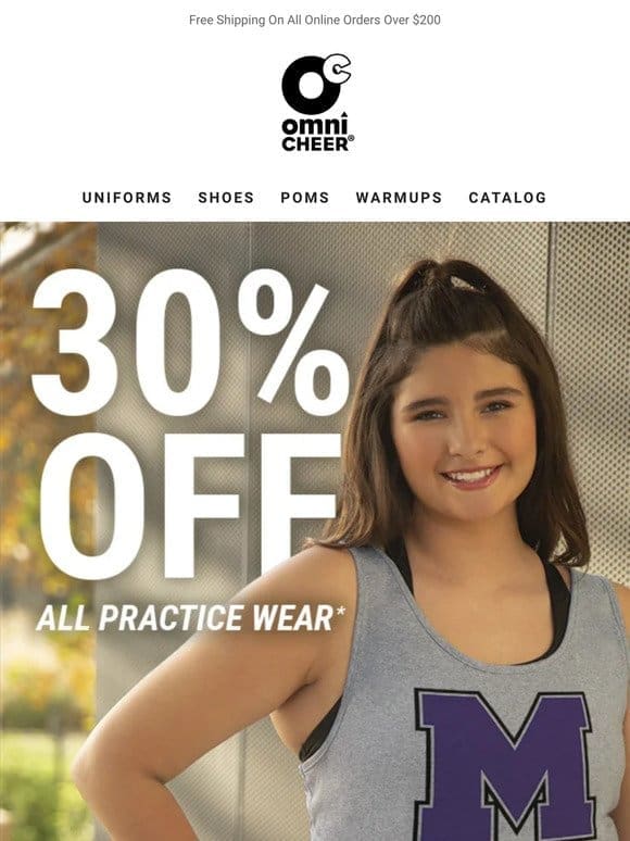 30% Off All Practice Wear Starts NOW