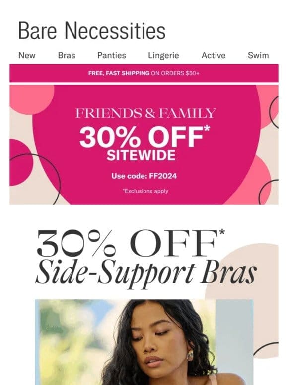 30% Off Side Support Bras | Friends & Family