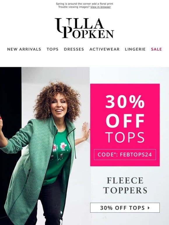 30% off ALL TOPS – hurry and shop!