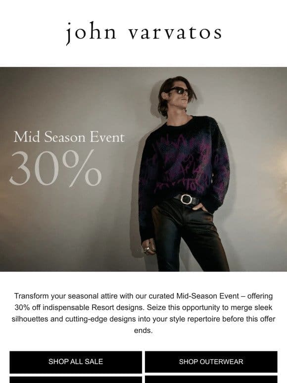 30% off jackets， leathers and footwear
