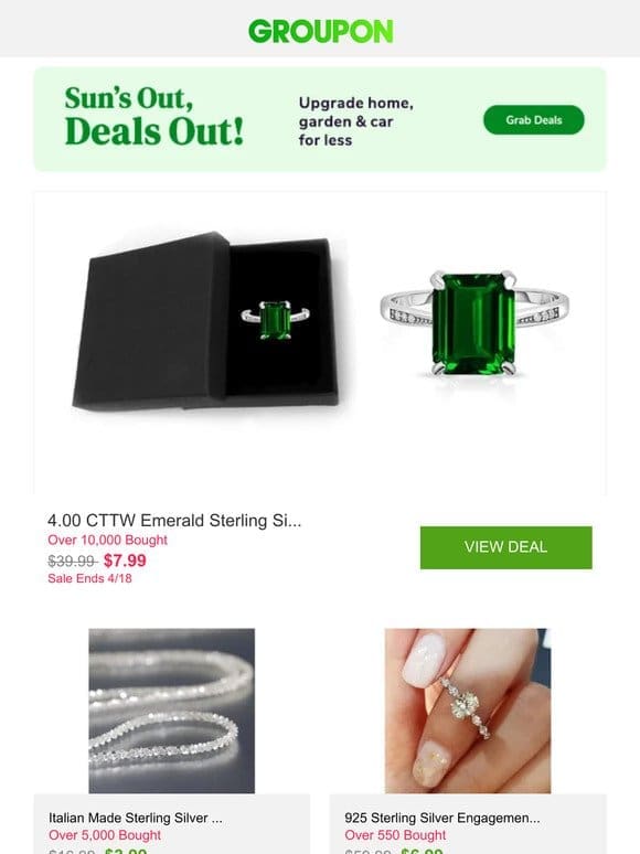 4.00 CTTW Emerald Sterling Silver Ring by Valencia Gems and More
