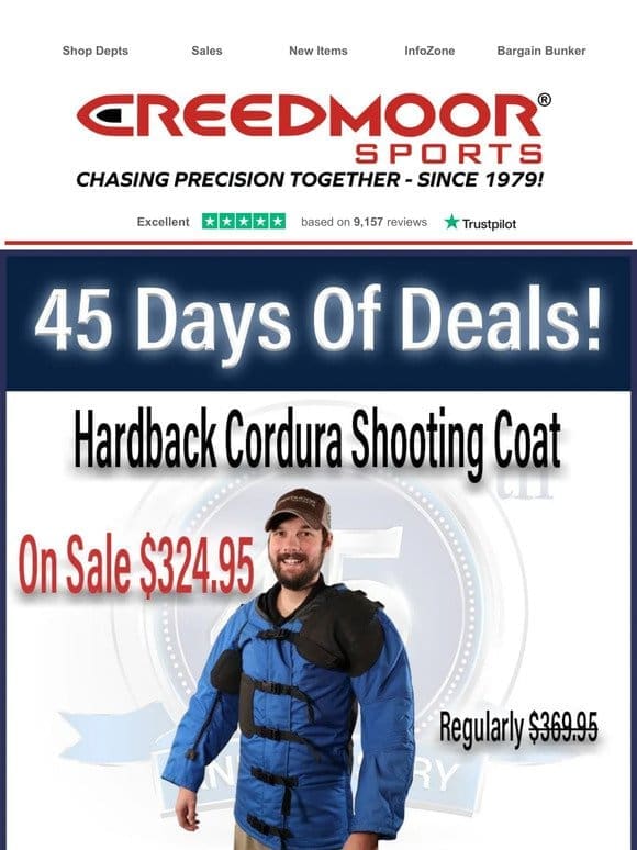 $45.00 Off Creedmoor Sports Hardback Cordura Shooting Coat!