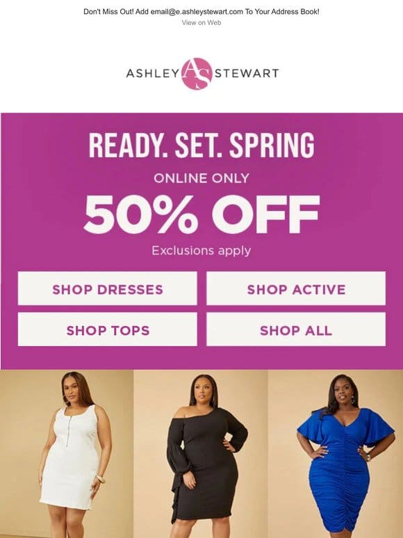 50% OFF Dresses， Tops and Activewear – Just in time for Spring!