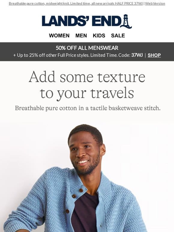 50% OFF Men’s Cotton Cardigan (and everything else!)