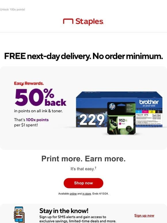 50% back-in points confirmed on all ink and toner purchases.