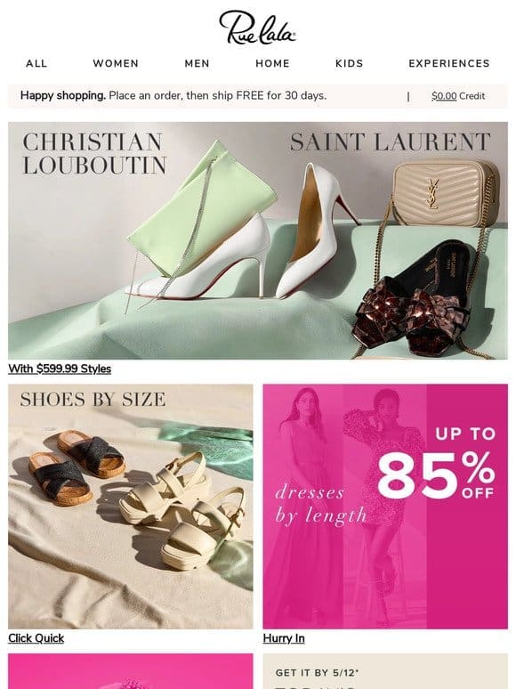 $599.99 Styles: Saint Laurent & Christian Louboutin • Shoes by Size