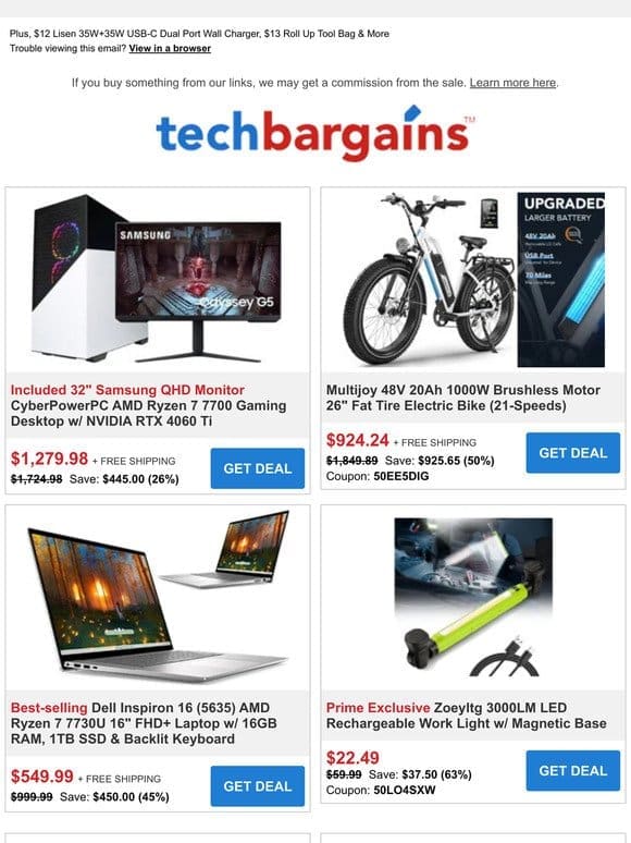 5TB WD USB 3.0 HDD Under $100 | 50% off Electric Bike | $23 Rechargeable LED Work Light