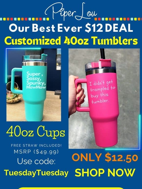 70% OFF our Best Selling Customized Tumblers.