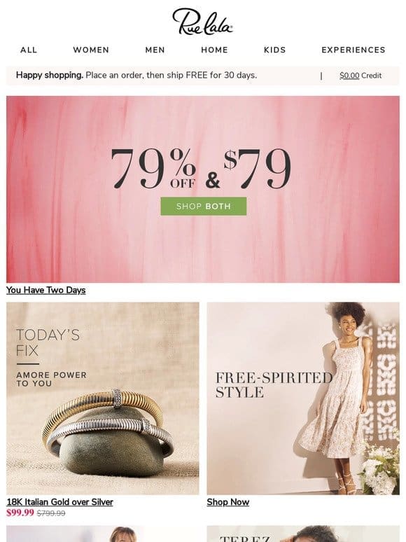 79% Off & $79 for Two Days • Free-Spirited Style