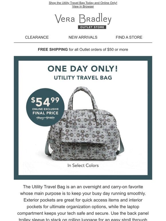 $85 OFF! Save now on the Utility Travel Bag!