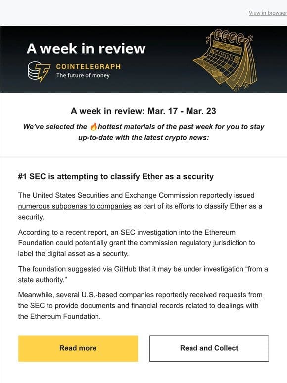 A Week in Review:  ETH a security? Celsius clawbacks & other news
