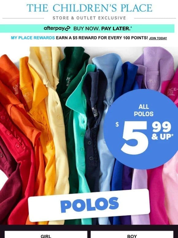 ACT FAST: $5.99 & up ALL POLOS in STORES TODAY!