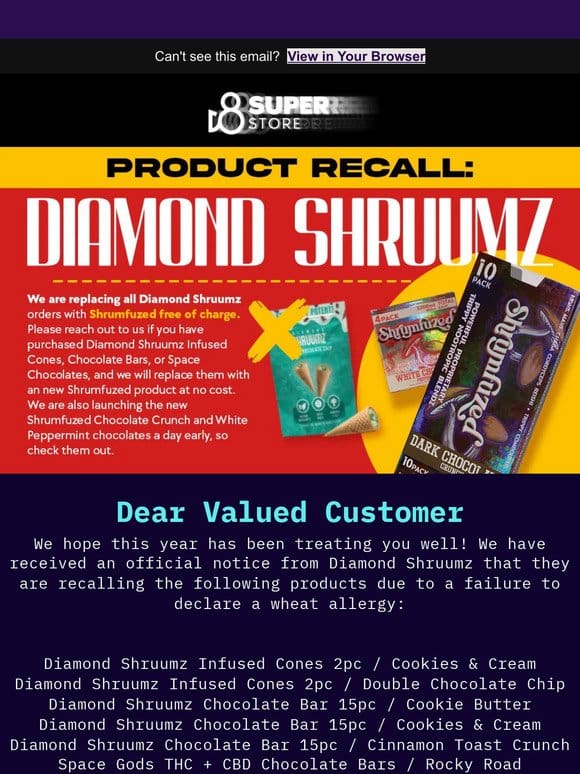 ATTN Product Safety Recall: Diamond Shruumz