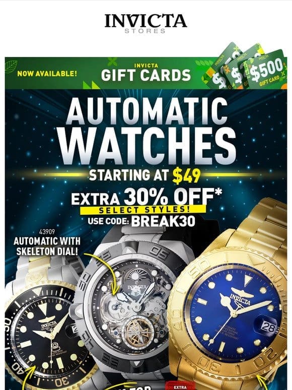 AUTOMATICS⚙️STARTING At $49➕30% OFF Select ❗