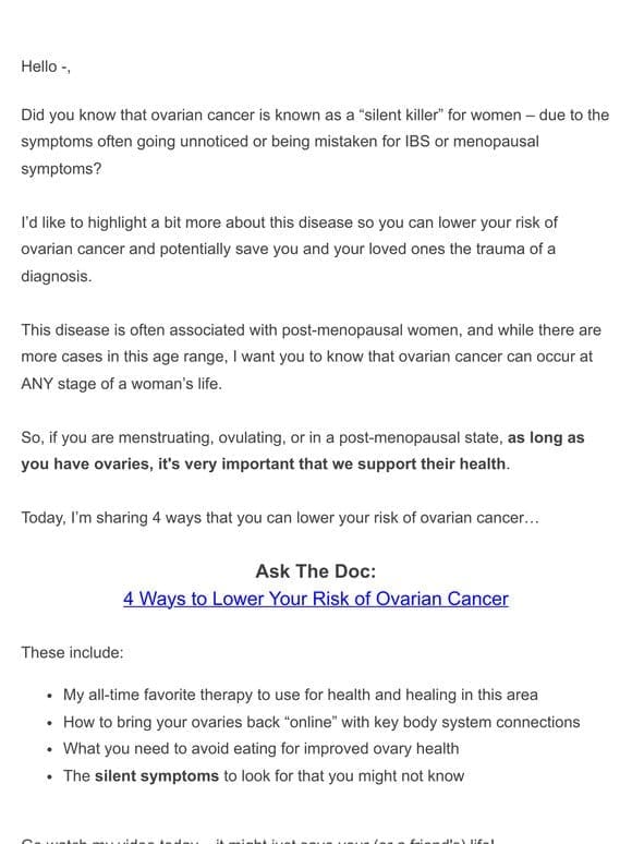 Ask The Doc: Ovarian Cancer…