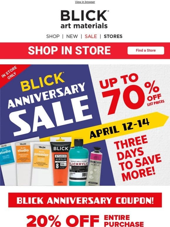 BLICK Anniversary Sale Starts Tomorrow + 20% Off Coupon!
