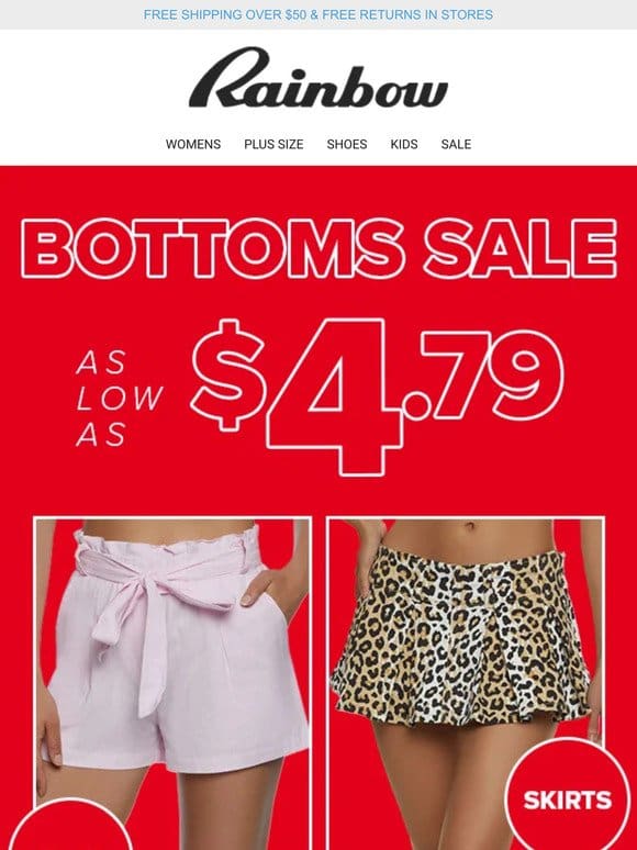 BOTTOMS SALE   As Low As $4.79