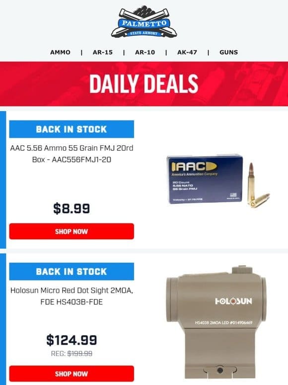 Back in Stock! | AAC 5.56 FMJ 55gr 20rd Box $8.99!